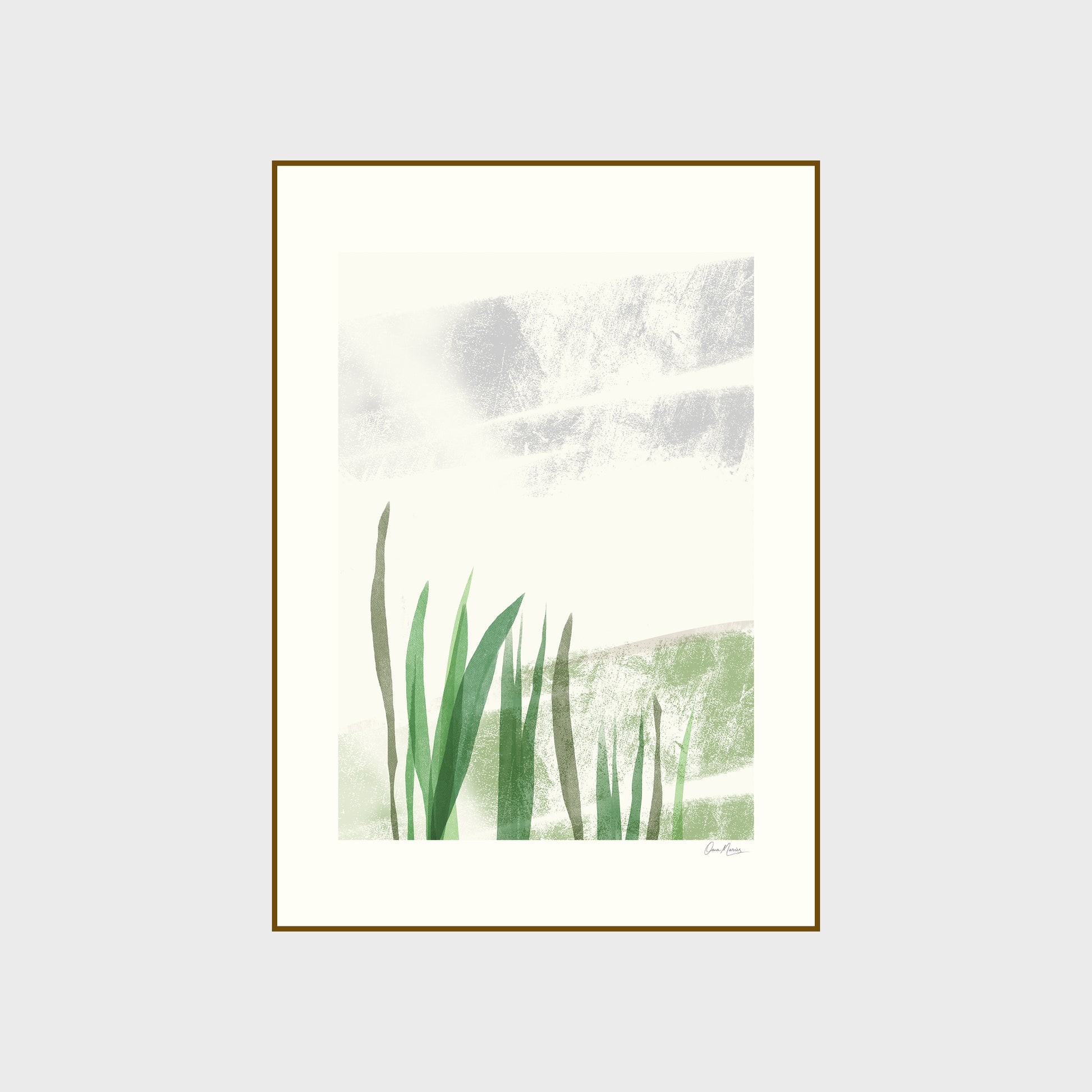 Held by the Field minimalist art print, green grass and textured brushstrokes, OAM Studio