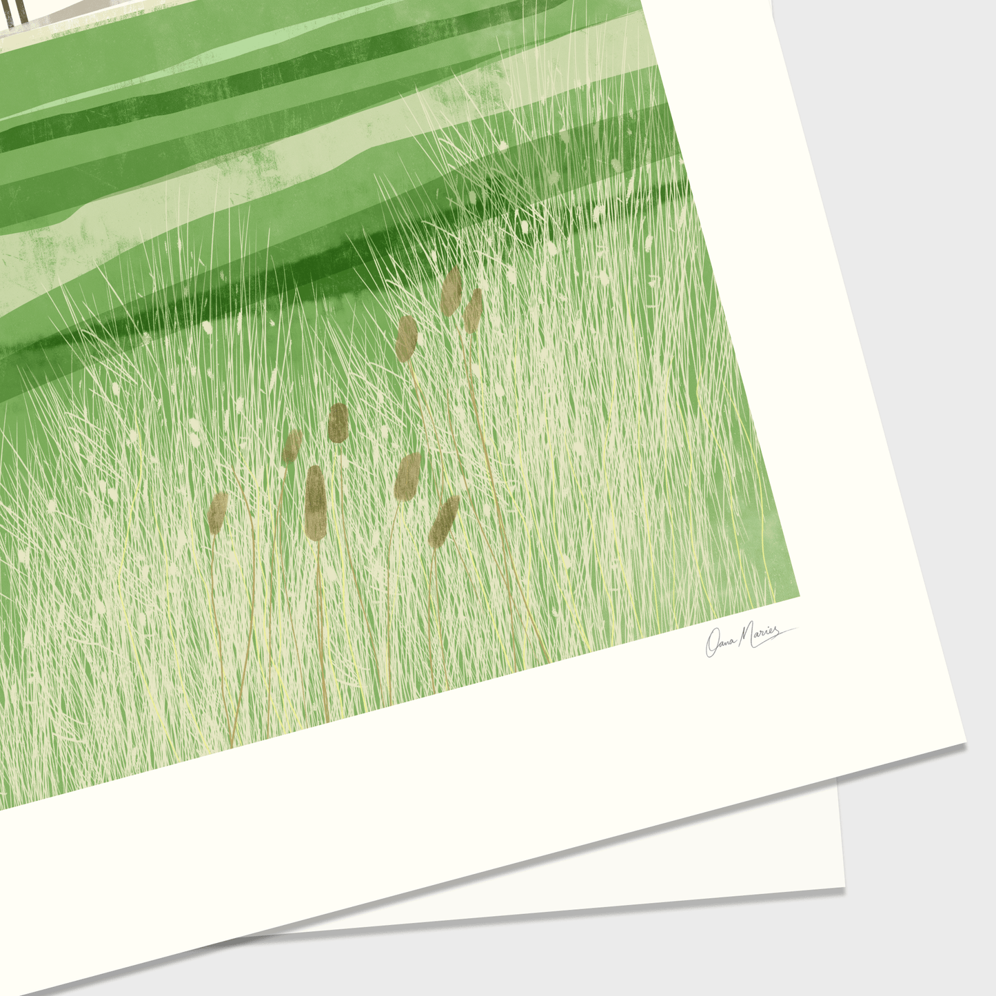 Art print with green abstract design on a white background