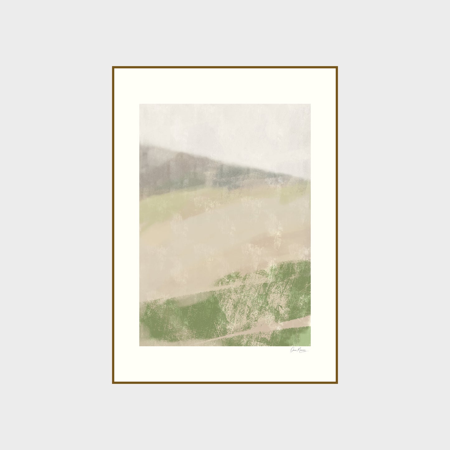 Soft Ground minimalist abstract landscape art print in muted earth greens and beige tones, OAM Studio