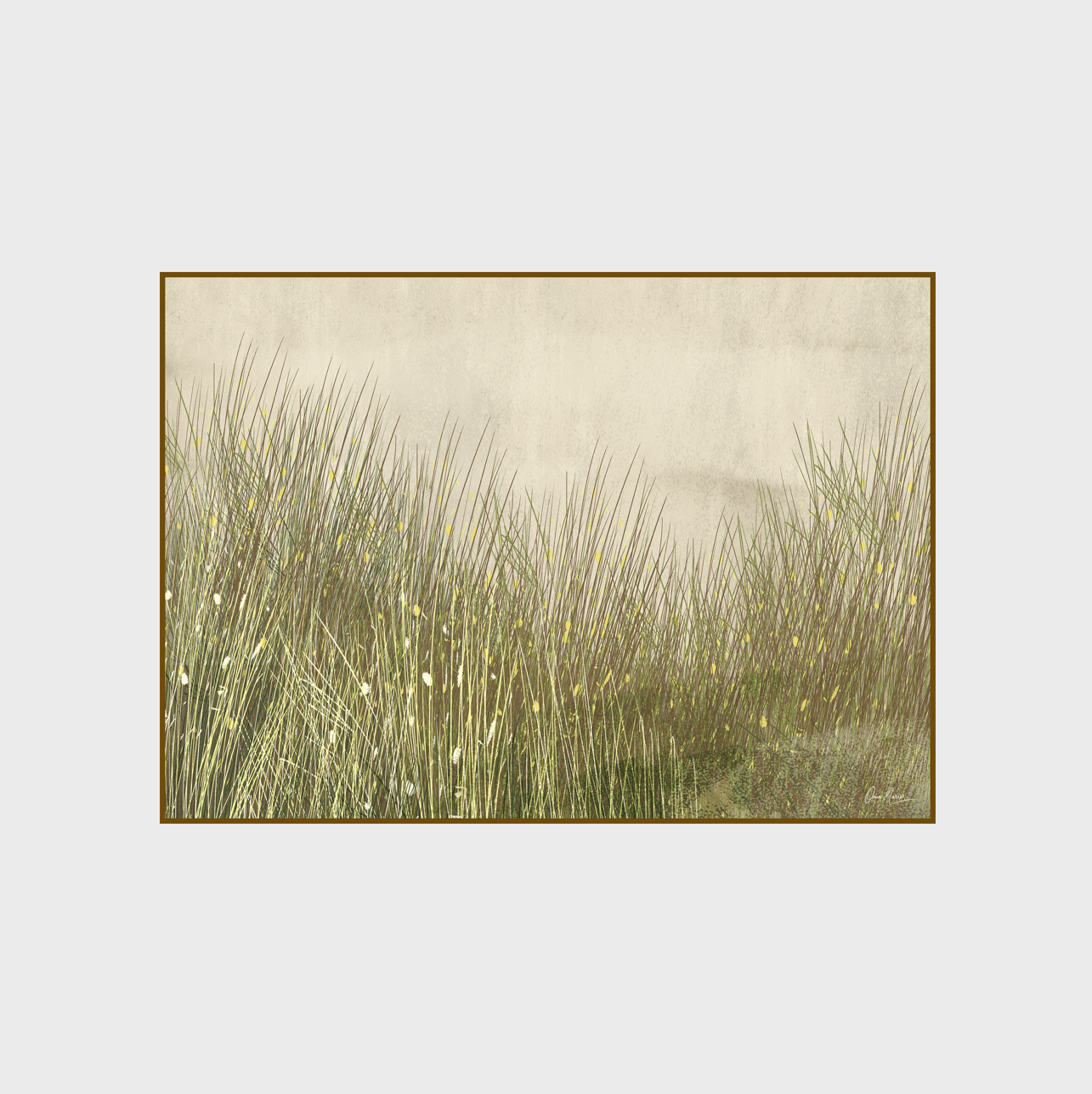 Framed artwork of grasses on a textured beige background by oam studio