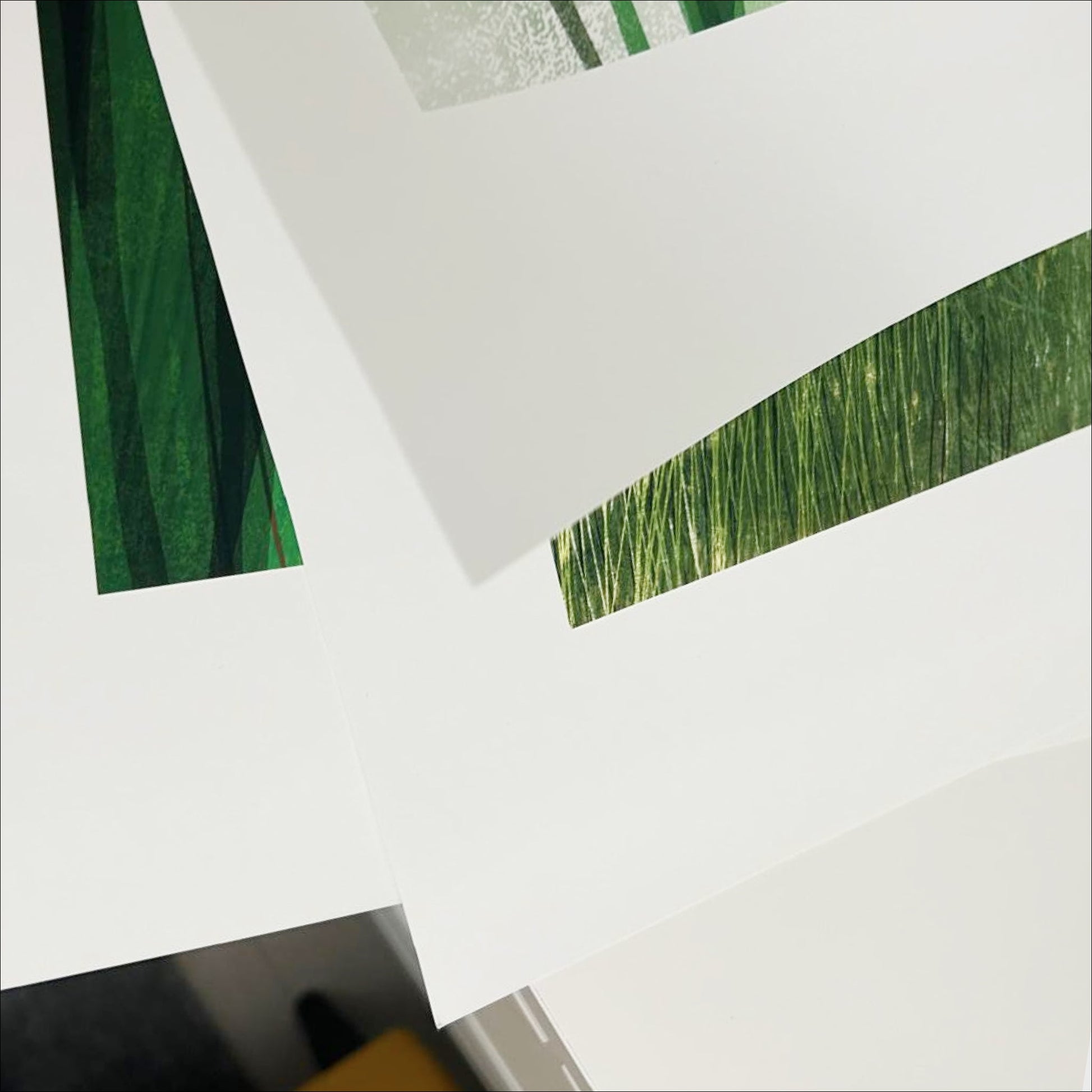 Multiple Still Home prints fanned out showing paper edges and print quality, OAM Studio